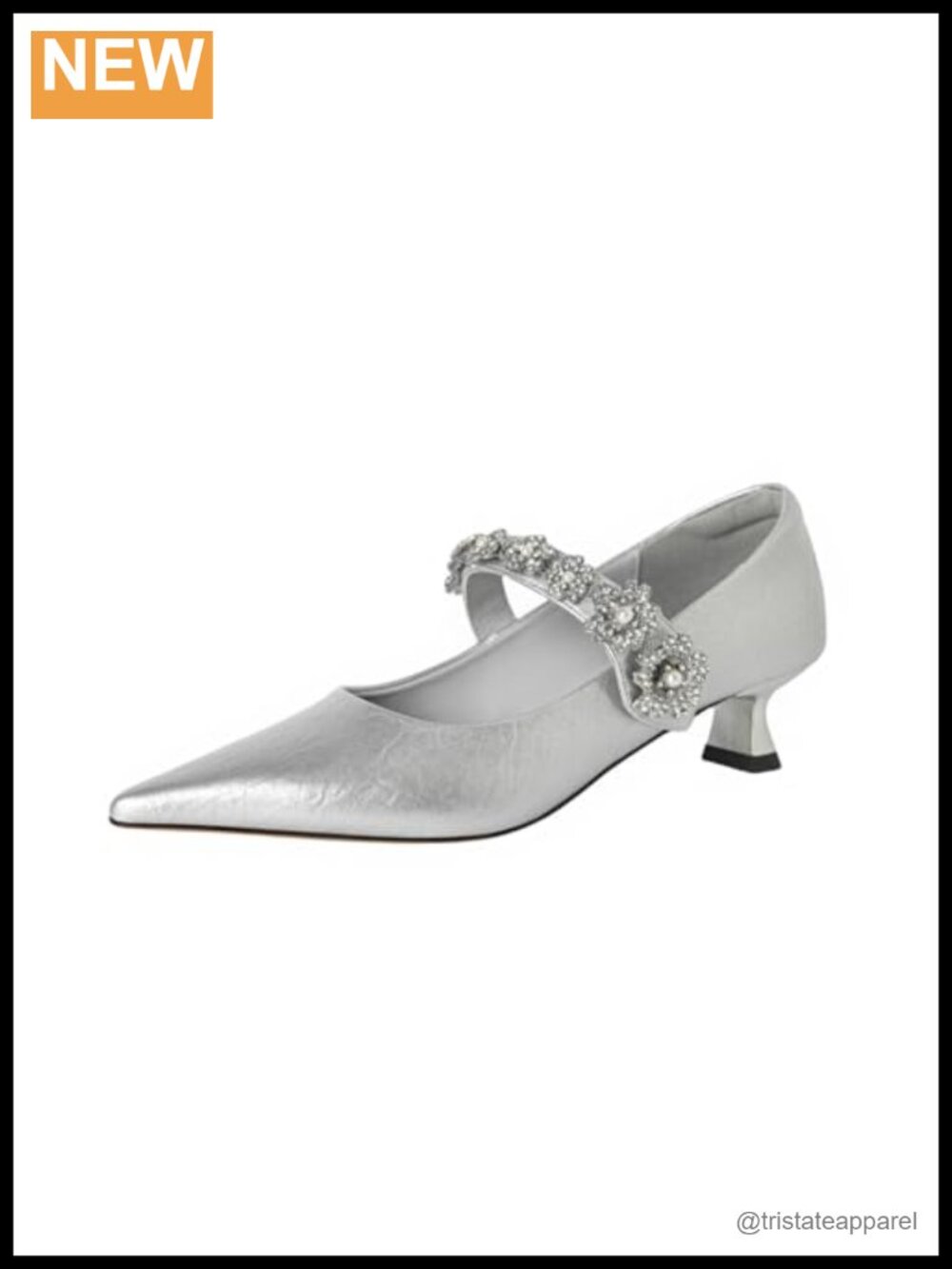 Genuine Leather Pointed Toe Crystal Flowers Low Heel Pumps Handmade Wedding
